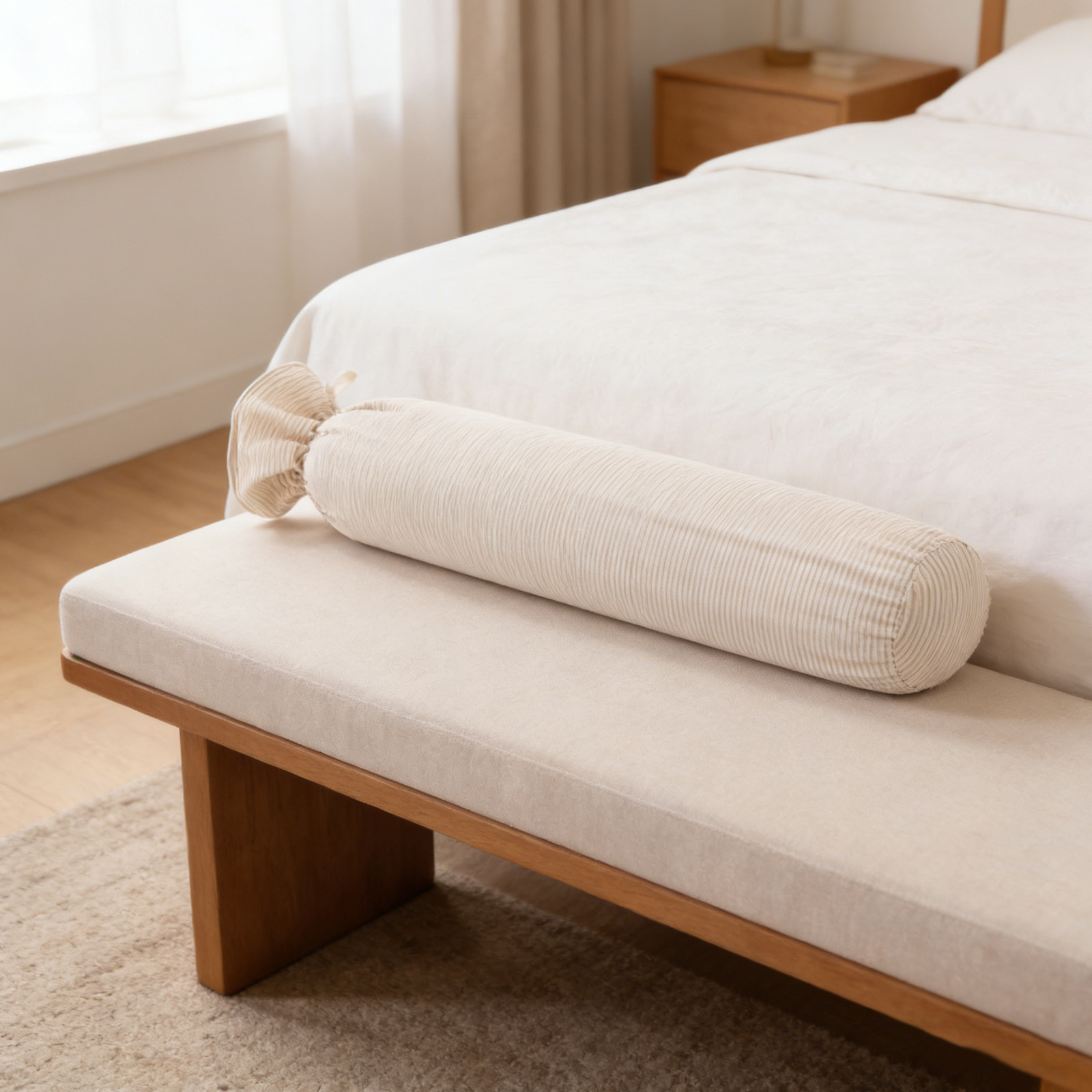 Bolster Cushion Round - غطاء وسادة قطنية أسطوانية، لون رمادي
